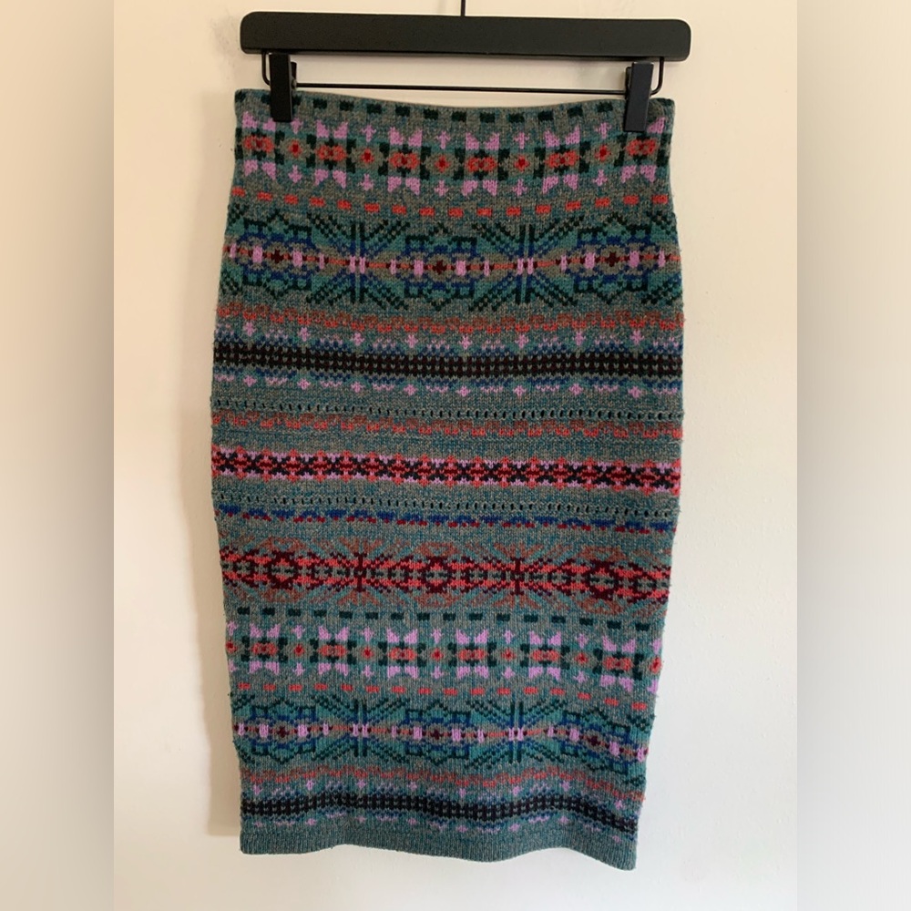 RALPH LAUREN Fair Isle Wool Cotton Blend Deron Midi Knitted Sweater Skirt XS